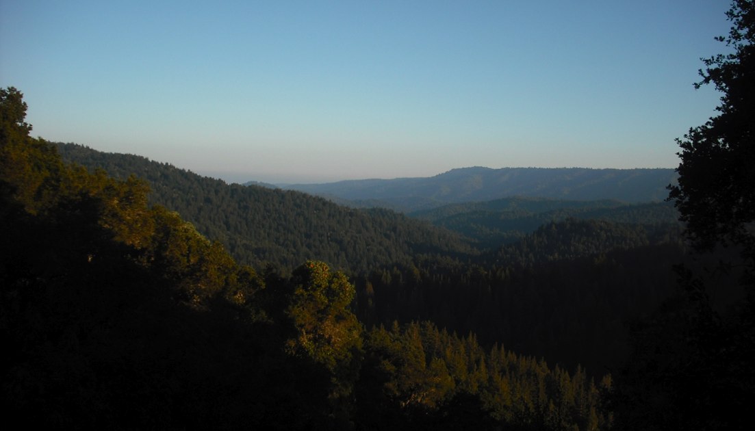 Another beautiful view, this one from just above Big Basin State Park, on the straight-up Skyline-to-the-Sea trail just before the descent to Opal Creek.